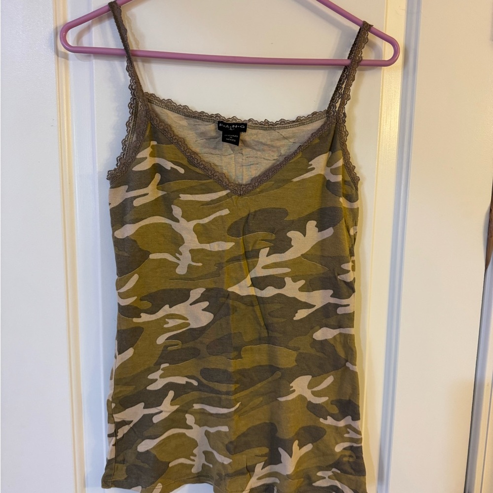 FANG Green Brown Fitted Sleeveless Camisole
